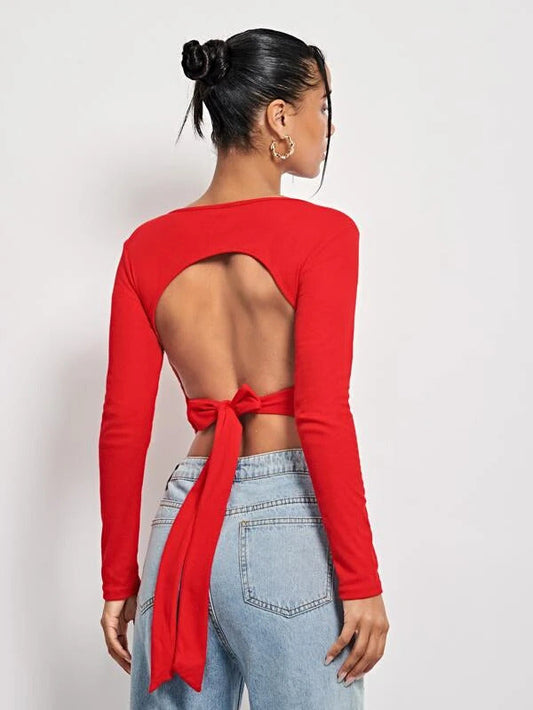 Red Open Tie Back Crop Top