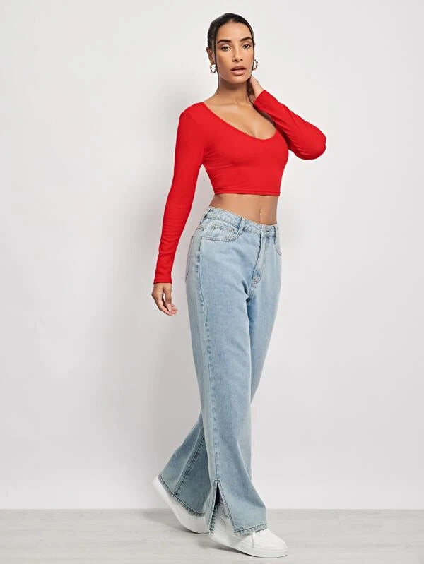 Red Open Tie Back Crop Top