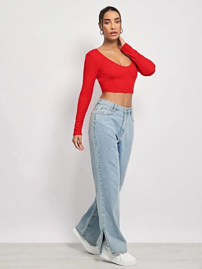 Red Open Tie Back Crop Top