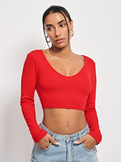 Red Open Tie Back Crop Top
