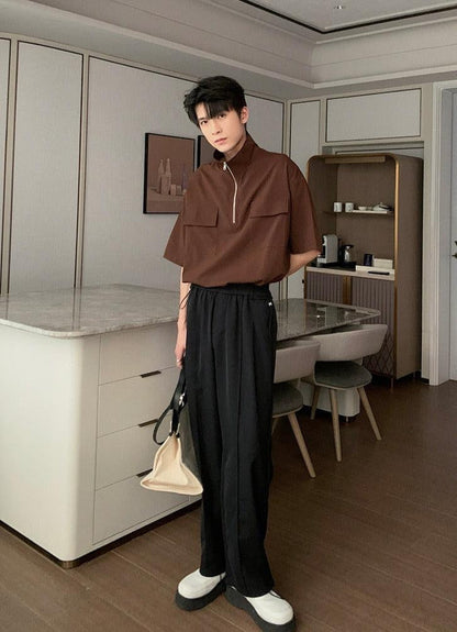 Zip Up High Neck Short Sleeve Shirt