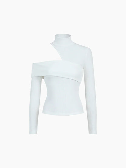 Wrapped Shoulder High Neck Rib Top