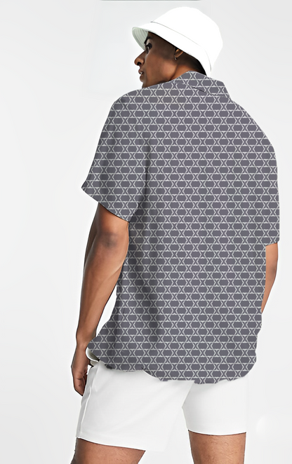 Greyish Blue geometric Print Short Sleeve Shirt