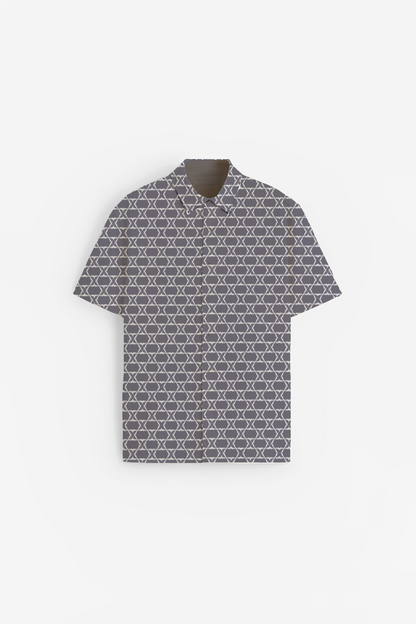 Greyish Blue geometric Print Short Sleeve Shirt
