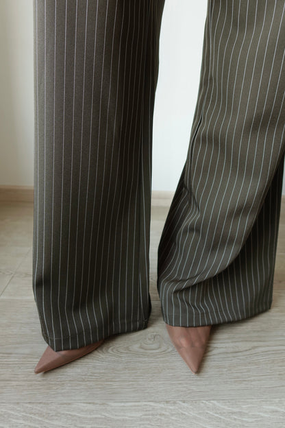 Super High Waist Stripe Wide Leg Pants