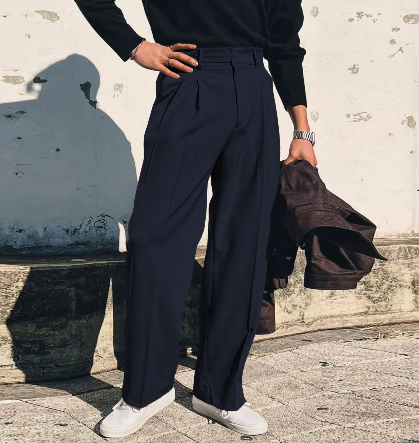 Vintage Linen High Waist Straight Fit Trousers