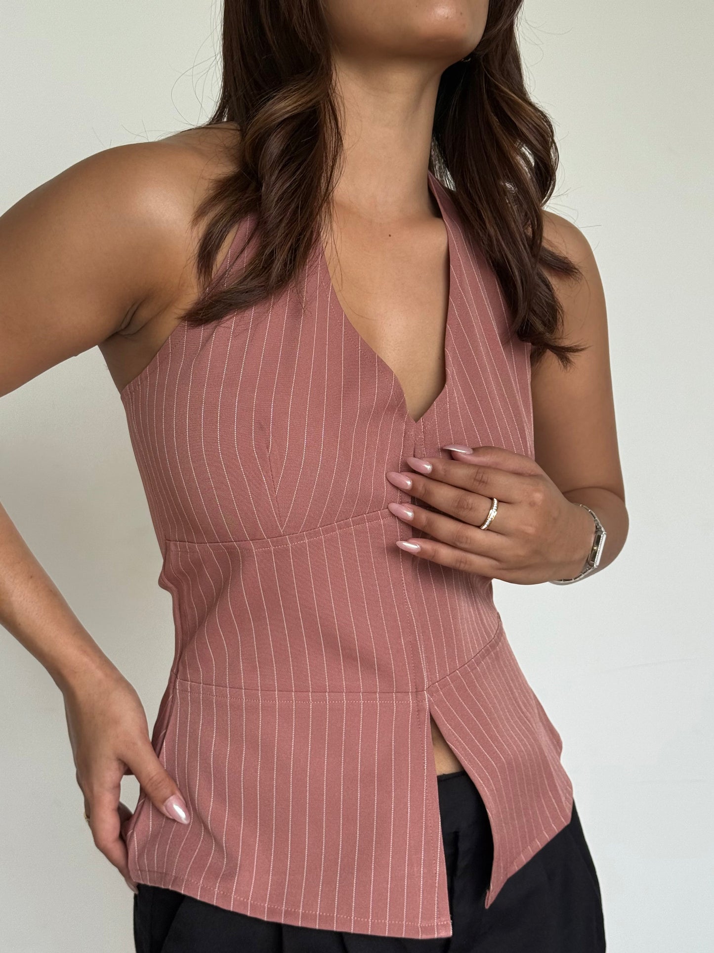 Stripe Structure Halter Top
