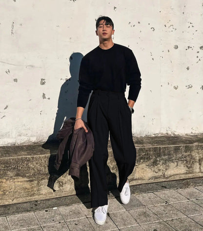 Vintage Linen High Waist Straight Fit Trousers