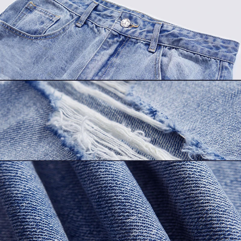Blue Ripped Wide Leg Jeans