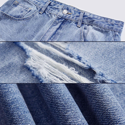 Blue Ripped Wide Leg Jeans