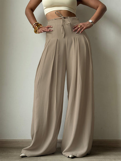 Cinched Drawstring Wide Leg Pants