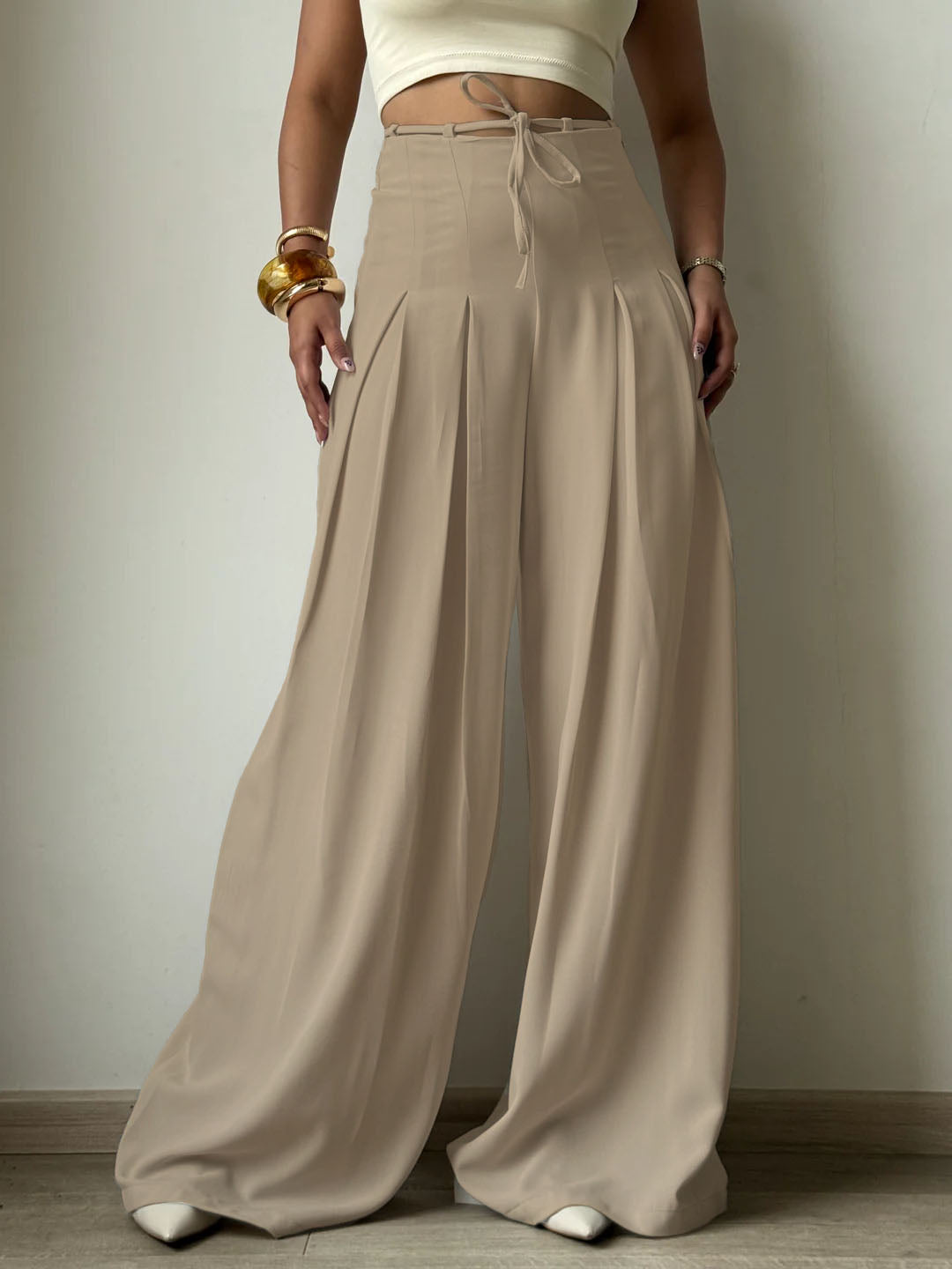 Cinched Drawstring Wide Leg Pants