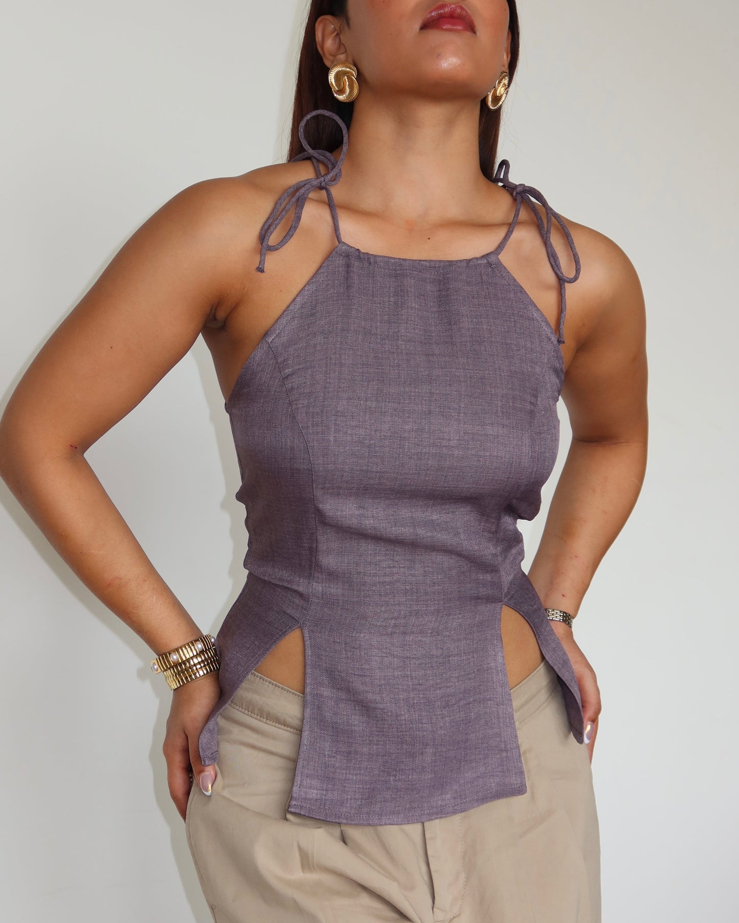 Flare Cut Tie Up Halter Top