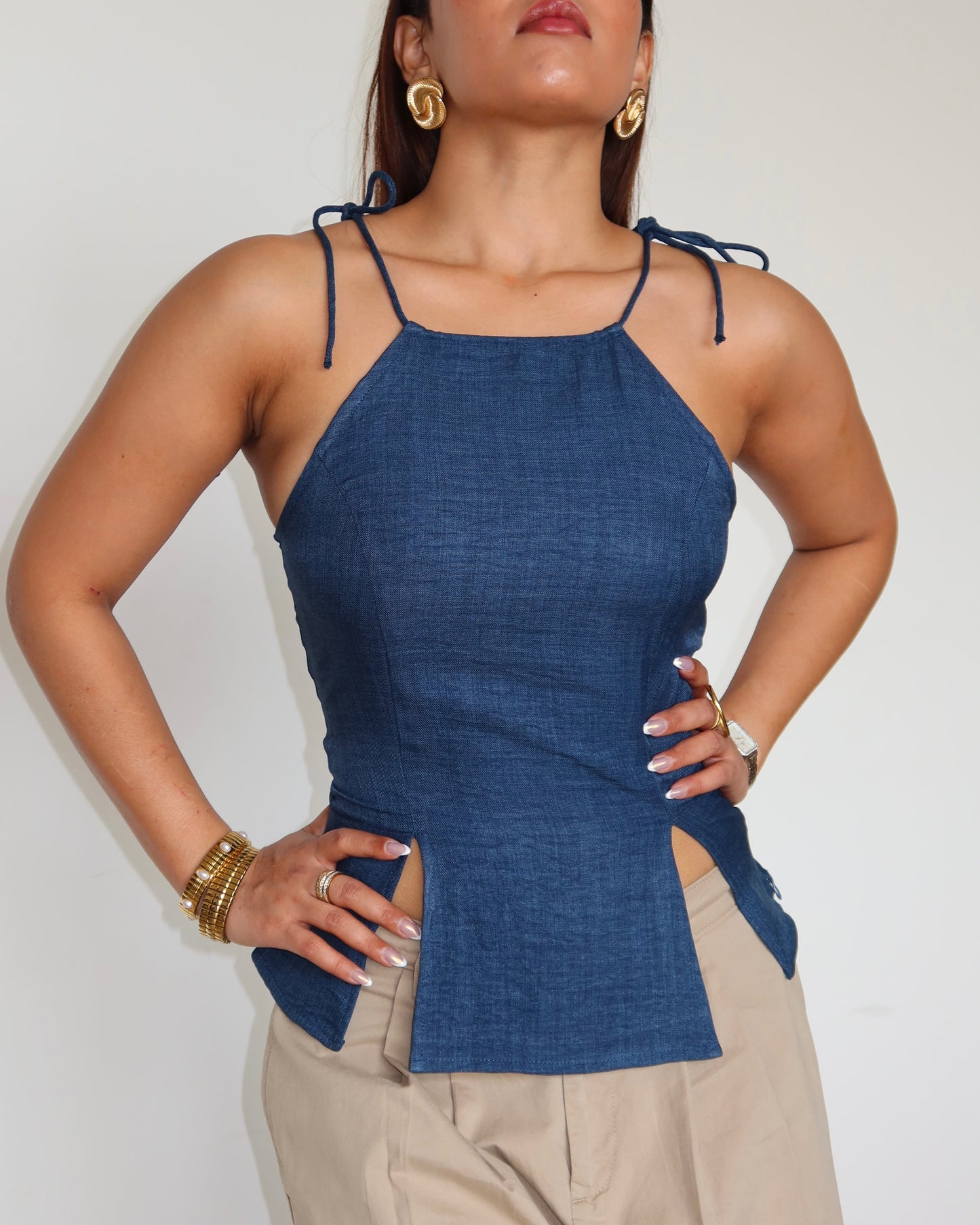 Flare Cut Tie Up Halter Top