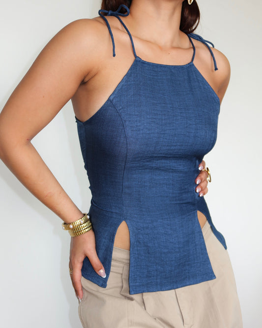 Flare Cut Tie Up Halter Top