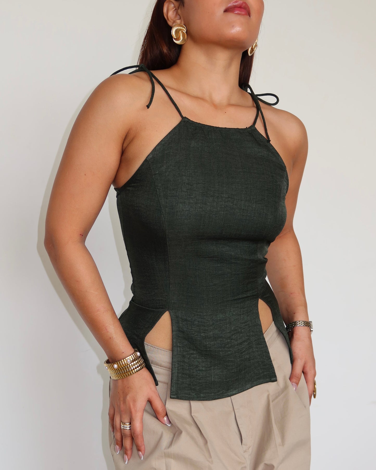 Flare Cut Tie Up Halter Top