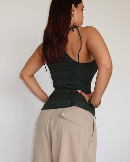 Flare Cut Tie Up Halter Top