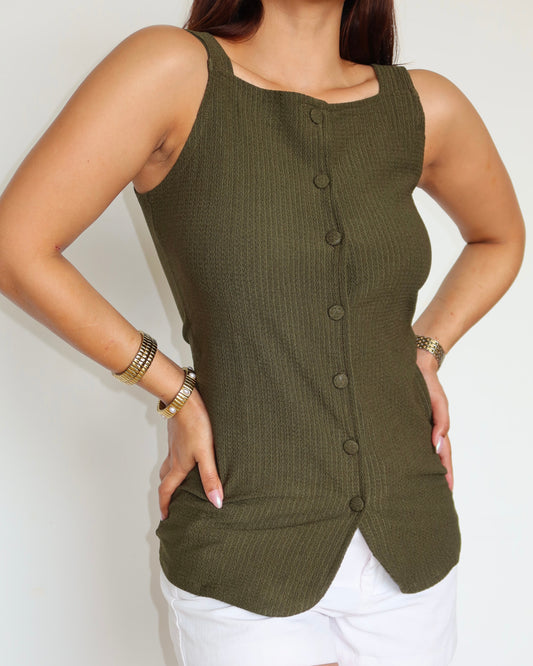 Camelia Button Details Vest Top