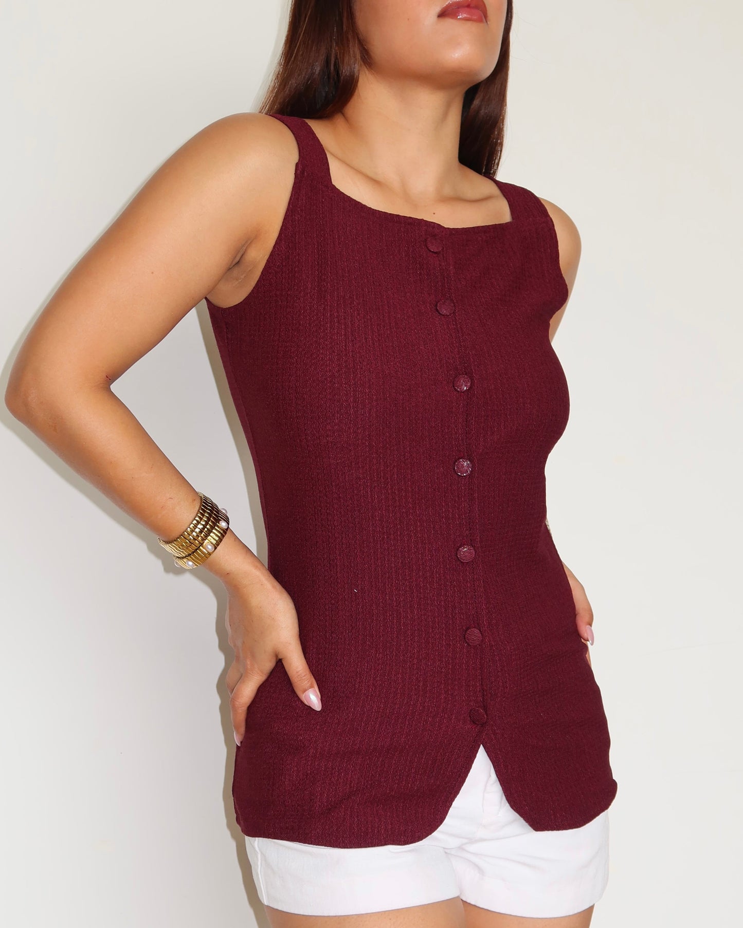 Camelia Button Details Vest Top