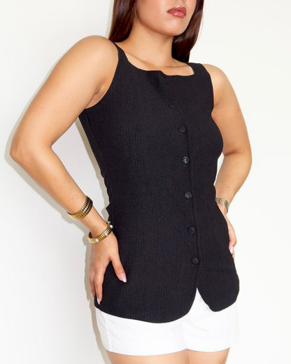 Camelia Button Details Vest Top