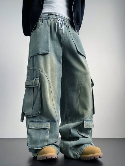Flex Fit Baggy Wide Leg Cargo Denim Joggers