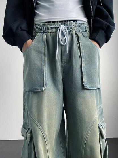 Flex Fit Baggy Wide Leg Cargo Denim Joggers