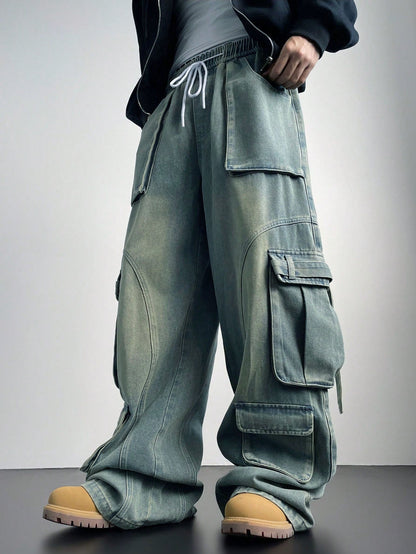 Flex Fit Baggy Wide Leg Cargo Denim Joggers