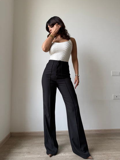 Polished Linen Flared Tailored Pants