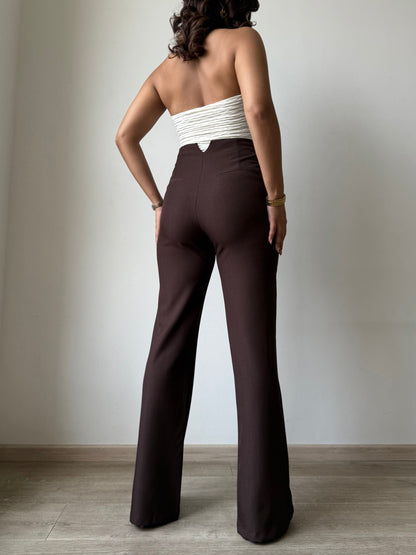 Polished Linen Flared Tailored Pants