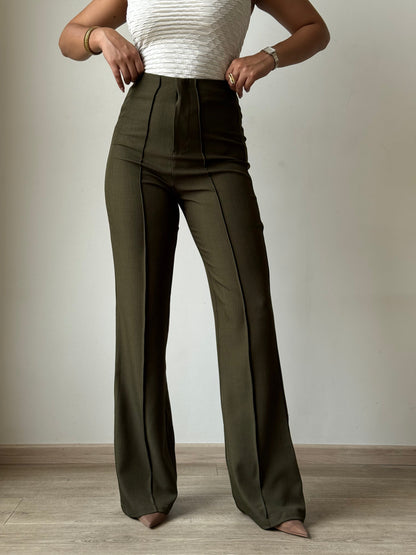 Polished Linen Flared Tailored Pants