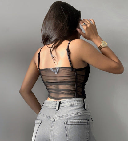 Ruched Mesh Crop Top