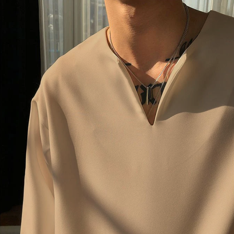 V Neck Cuff Details Long Sleeve Korean Shirt