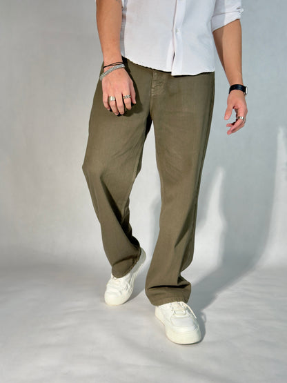 Army Green Baggy Fit Straight Leg Jeans