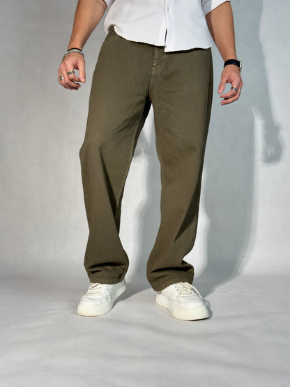 Army Green Baggy Fit Straight Leg Jeans