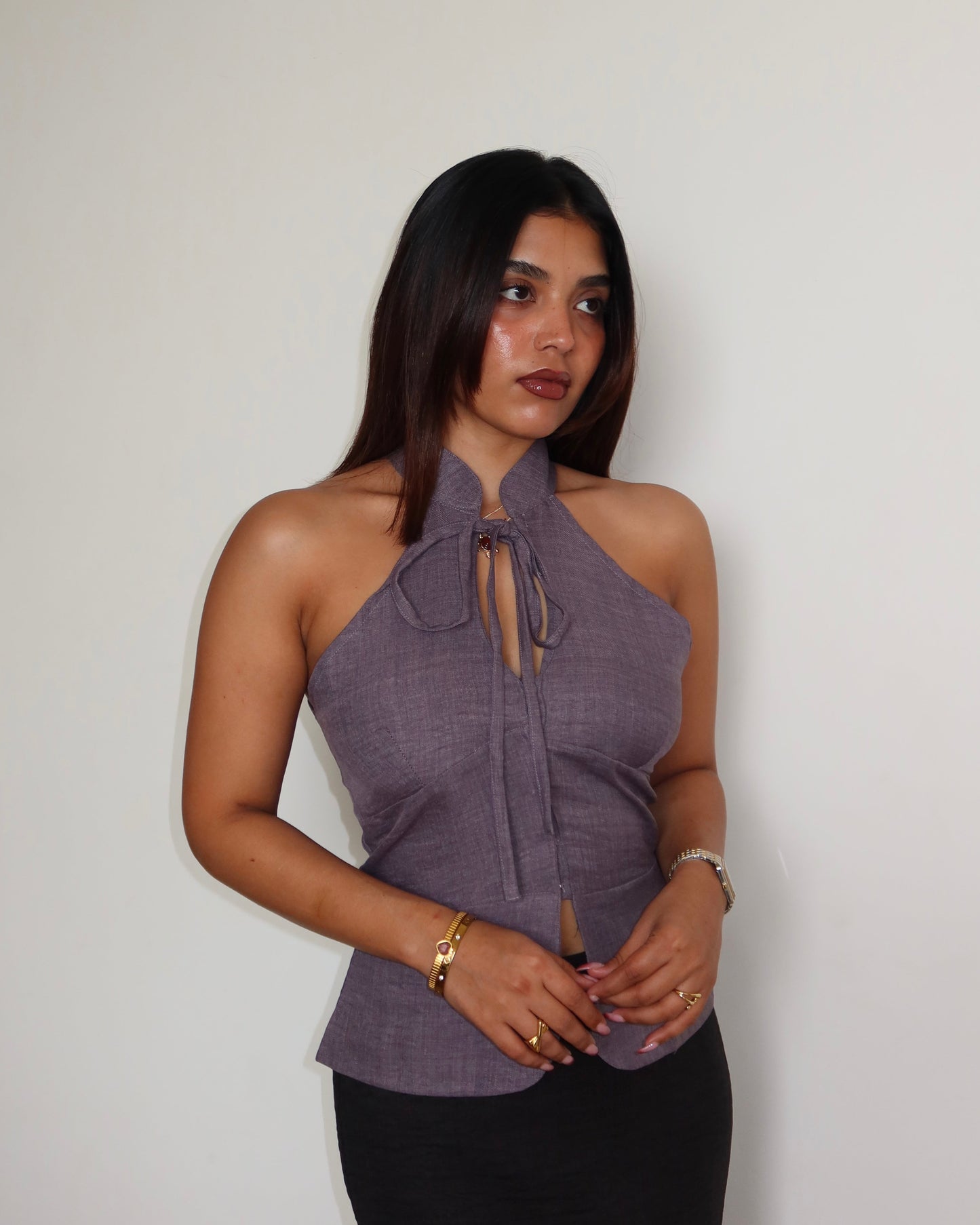Tie-Up Halter Corset Details Top