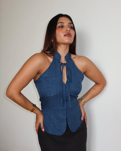 Tie-Up Halter Corset Details Top