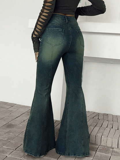 Bohemian Feels Raw Hem Stretch Flare Jeans