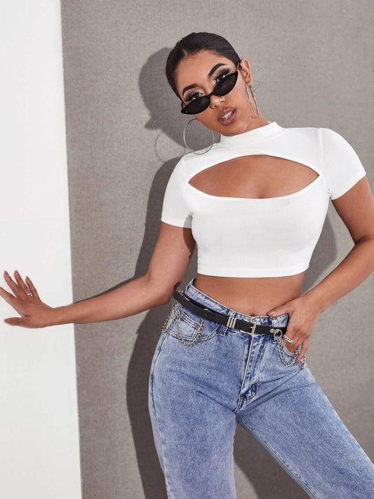 Mock Neck Cut Out Slim Top