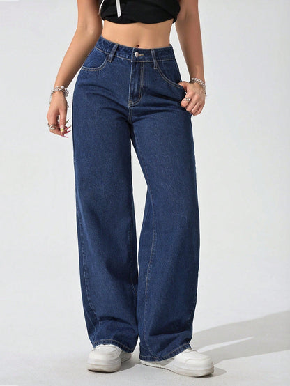 True Blue Wide Leg High Rise jeans