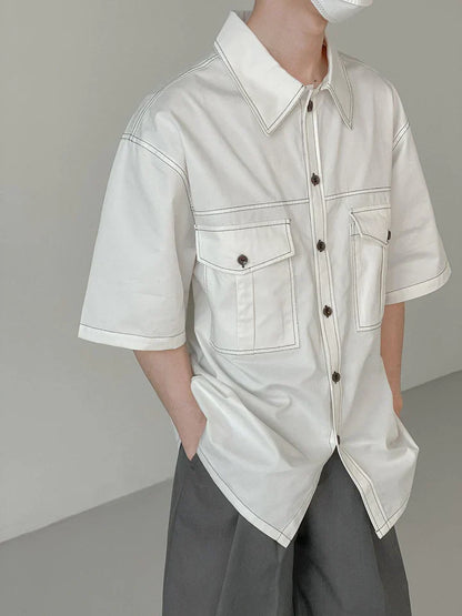 White contrast detailed men baggy shirt