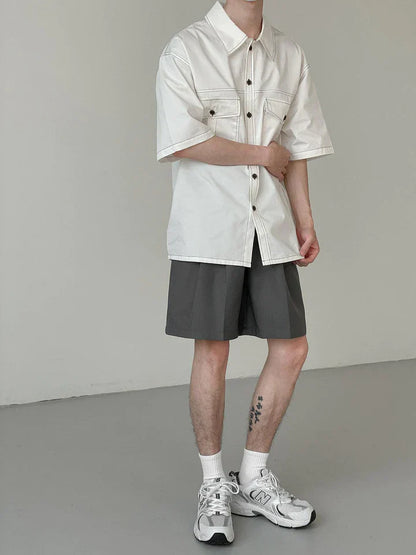 White contrast detailed men baggy shirt