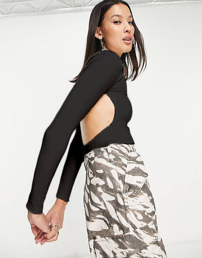 Ribbed Open Back High Neck Bodysuit