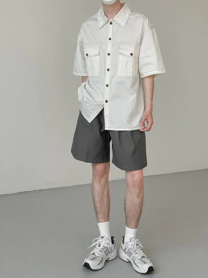 White contrast detailed men baggy shirt