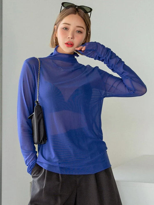 Ruched Sleeve Sheer Top