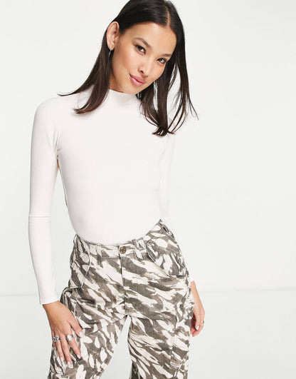Ribbed Open Back High Neck Bodysuit